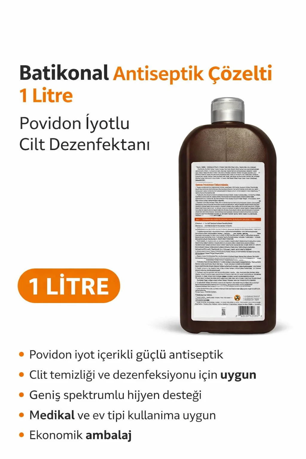 Batikonal Antiseptik Çözelti 1 Litre Povidon İyotlu Cilt Dezenfektanı - Güçlü Hijyen Çözümü