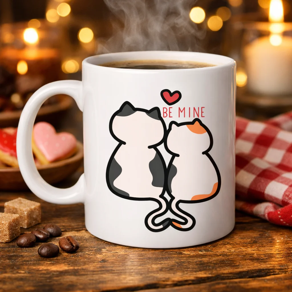 Northcity Be Mine Kedili Porselen Kupa - Aşık Kediler Tasarımı Se