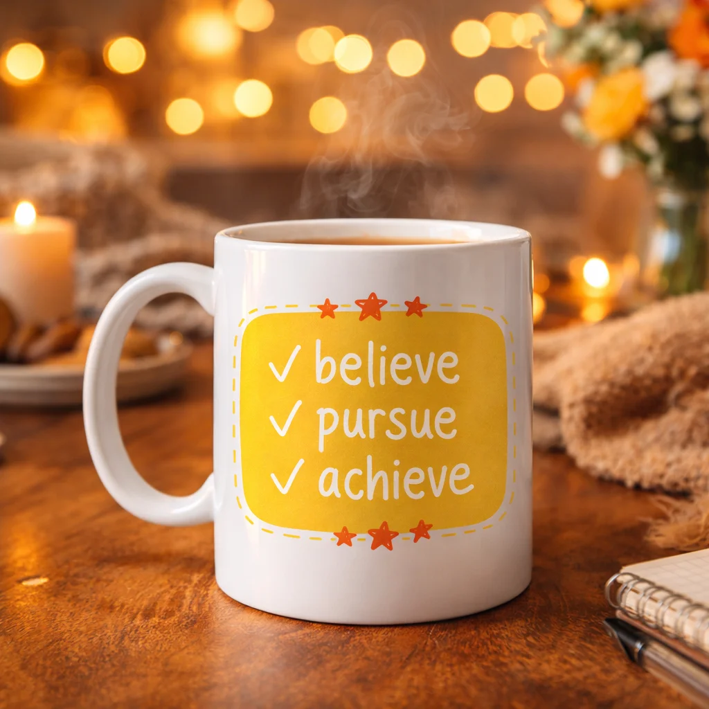 Northcity Believe Pursue Achieve Yazılı Porselen Kupa Model 124 –