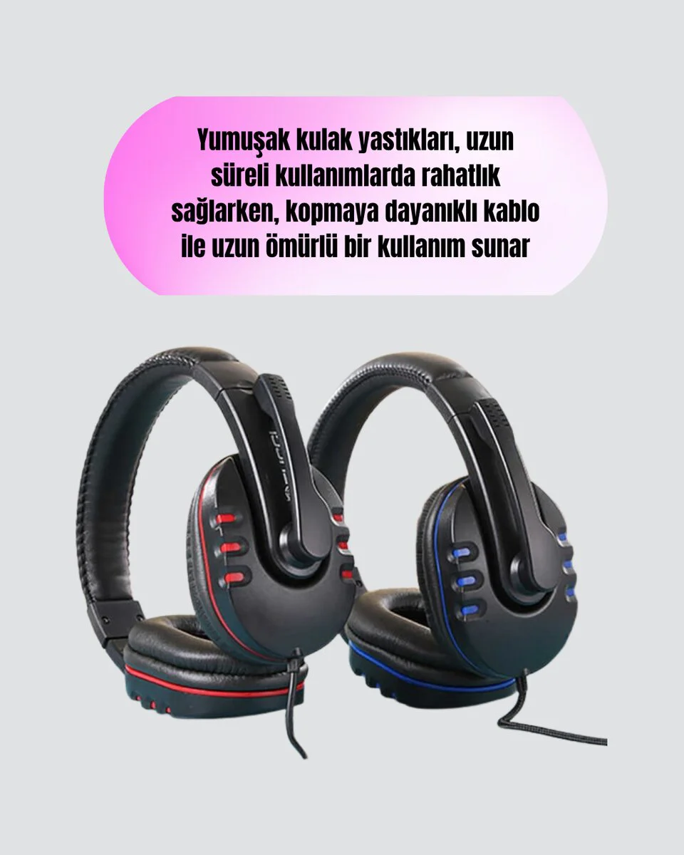 Bilgisayar Oyuncu Kulaklığı – Yumuşak Pedli Dayanıklı İpli Kablo | Gecikmesiz Ses ve Konfor