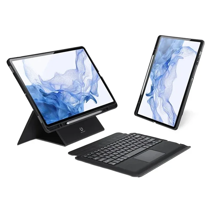 Bluetooth Klavyeli Kılıf Samsung Galaxy Tab S8+/S7+/S7 FE - Manyetik Ayrılabilir Touchpad'li PU Deri Koruyucu