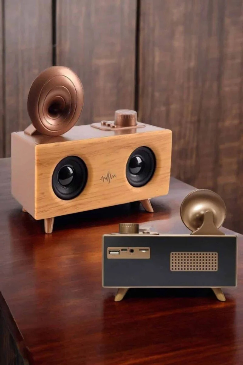 Bluetooth Hoparlör Ahşap Klasik Retro Gramofon - Kablosuz Müzik Kutusu
