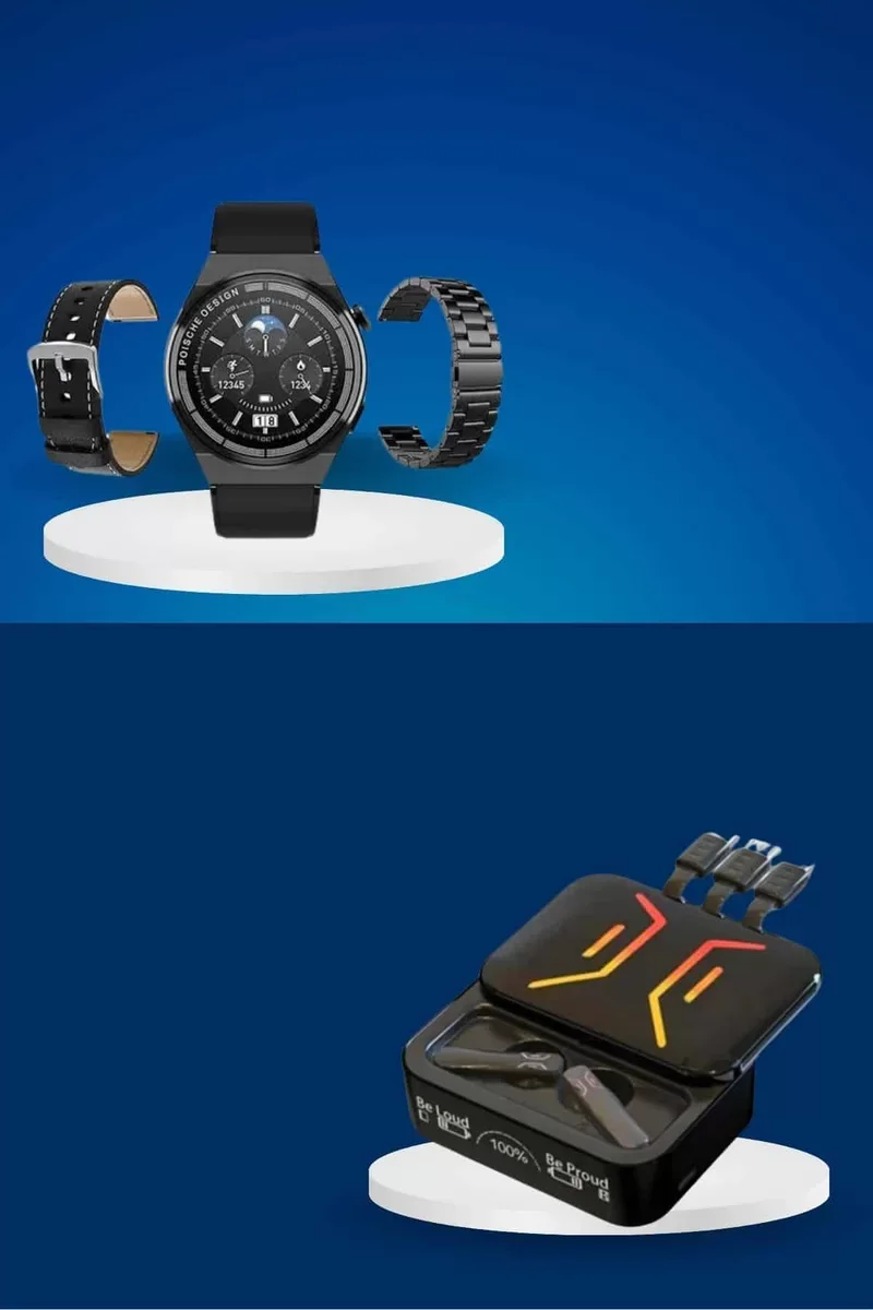 Bluetooth Kulaklık ve Akıllı Saat Spor Seti - Titreşimli Bildirim, 2000mAh Şarj Kutusu ve IPX5 Su Geçirmez