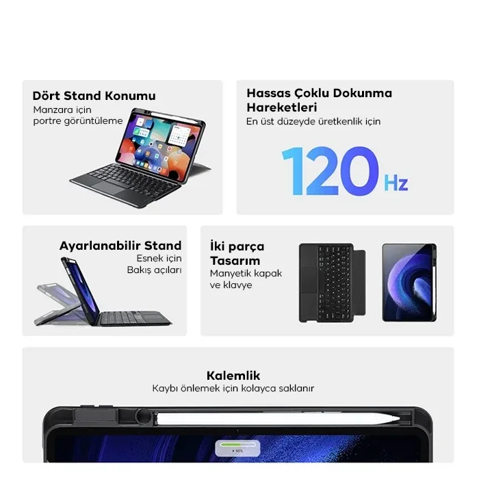 Bluetooth Klavyeli Kılıf Samsung Galaxy Tab S8+/S7+/S7 FE - Manyetik Ayrılabilir Touchpad'li PU Deri Koruyucu