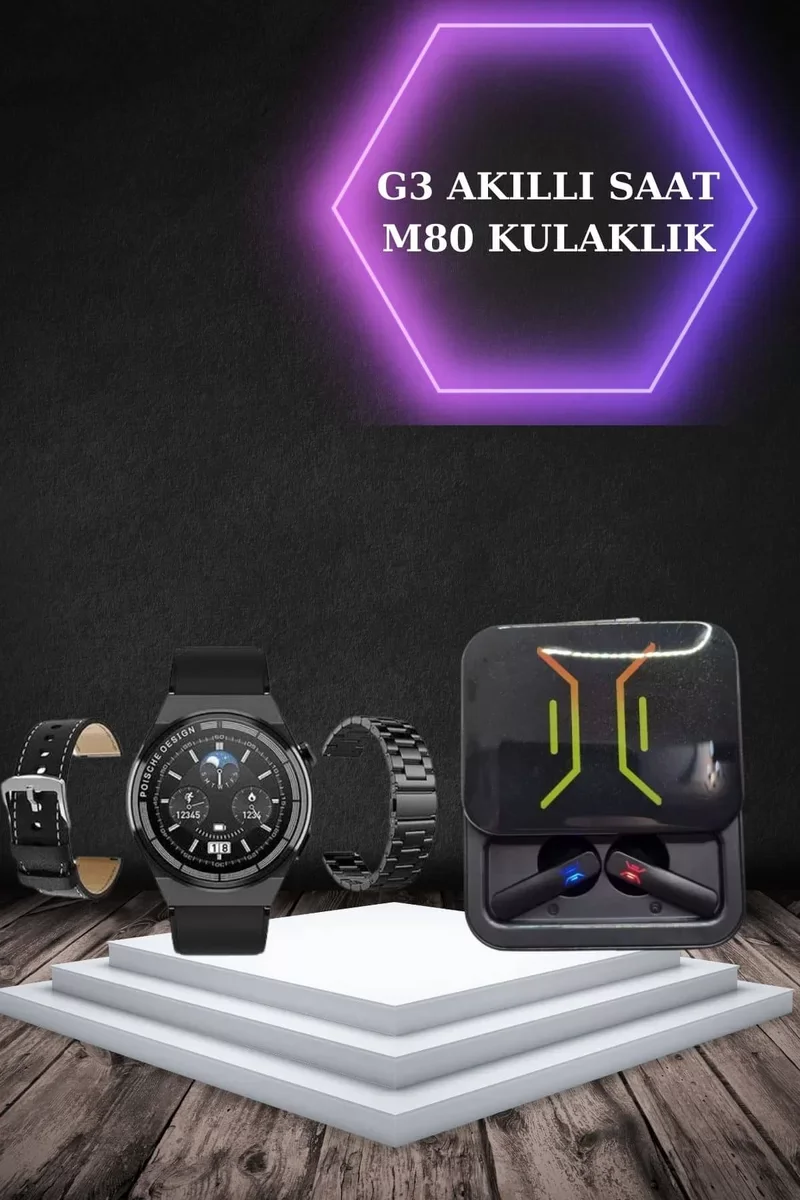 Bluetooth Kulaklık ve Akıllı Saat Spor Seti - Titreşimli Bildirim, 2000mAh Şarj Kutusu ve IPX5 Su Geçirmez