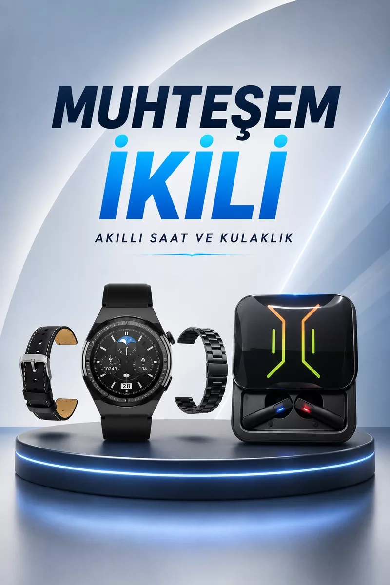 Bluetooth Kulaklık ve Akıllı Saat Spor Seti - Titreşimli Bildirim, 2000mAh Şarj Kutusu ve IPX5 Su Geçirmez