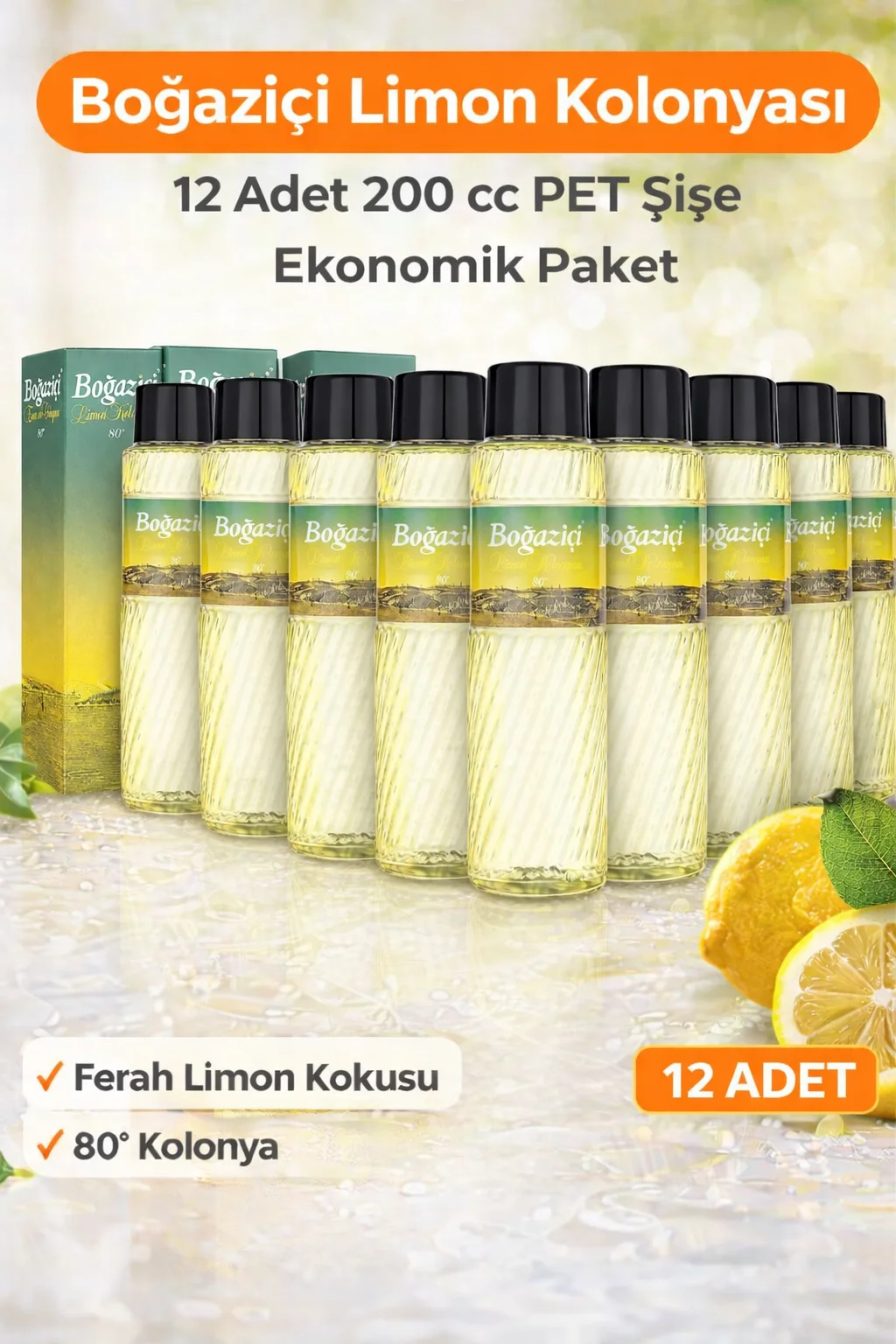 Northcity Boğaziçi Limon Kolonyası 200 cc 12 Adet 80° Ekonomik PE