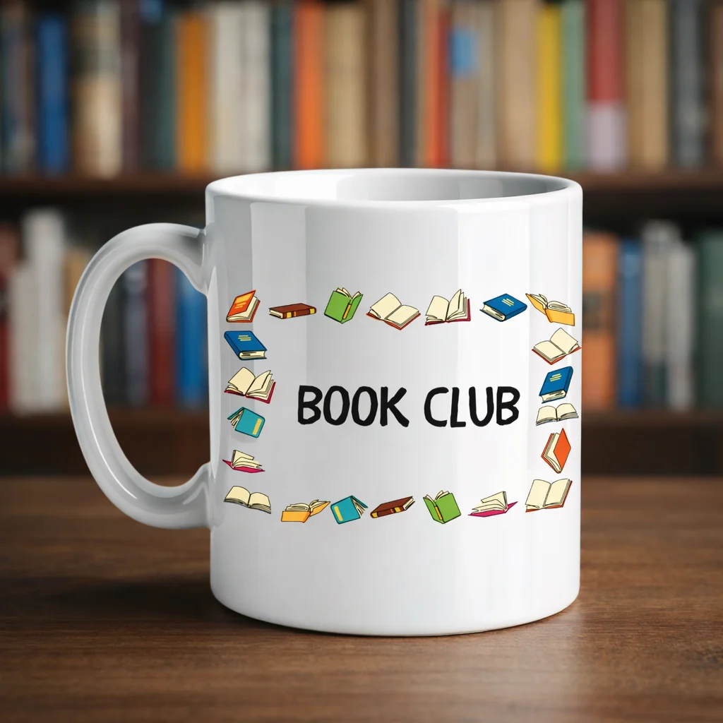 Book Club Yazılı Kupa Model 244 Kitap Temalı Renkli Seramik Kahve Kupası - Okuma Tutkunları İçin Özel Hediye