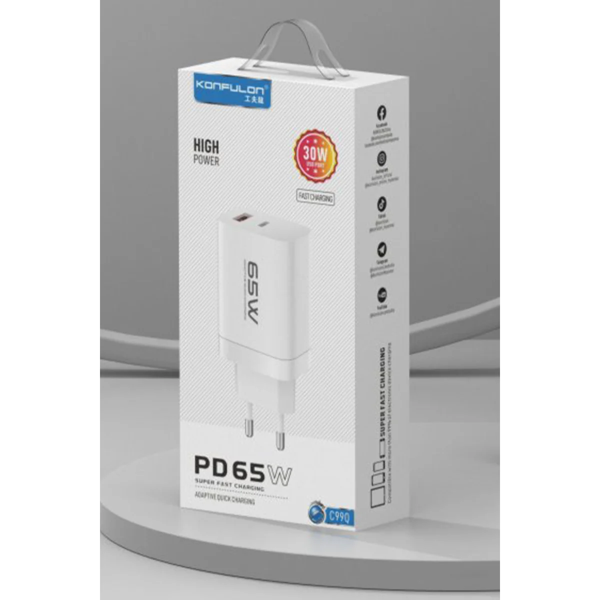 Northcity C99Q 65W PD Tip-C ve USB Çift Çıkışlı Hızlı Şarj Adaptörü - Beyaz