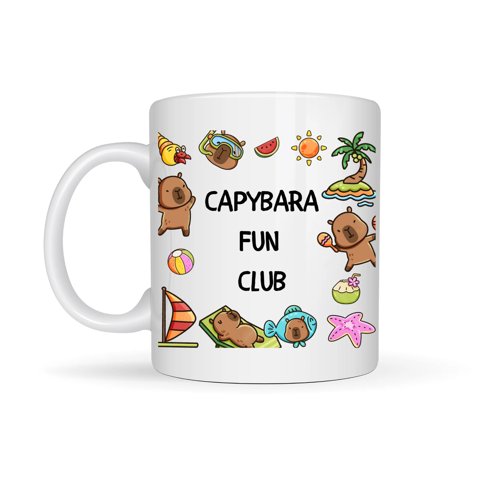 Capybara Fun Club Yazılı Eğlenceli Tasarım Kupa Model 237 - Sevimli Baskılı Seramik Kahve Kupası
