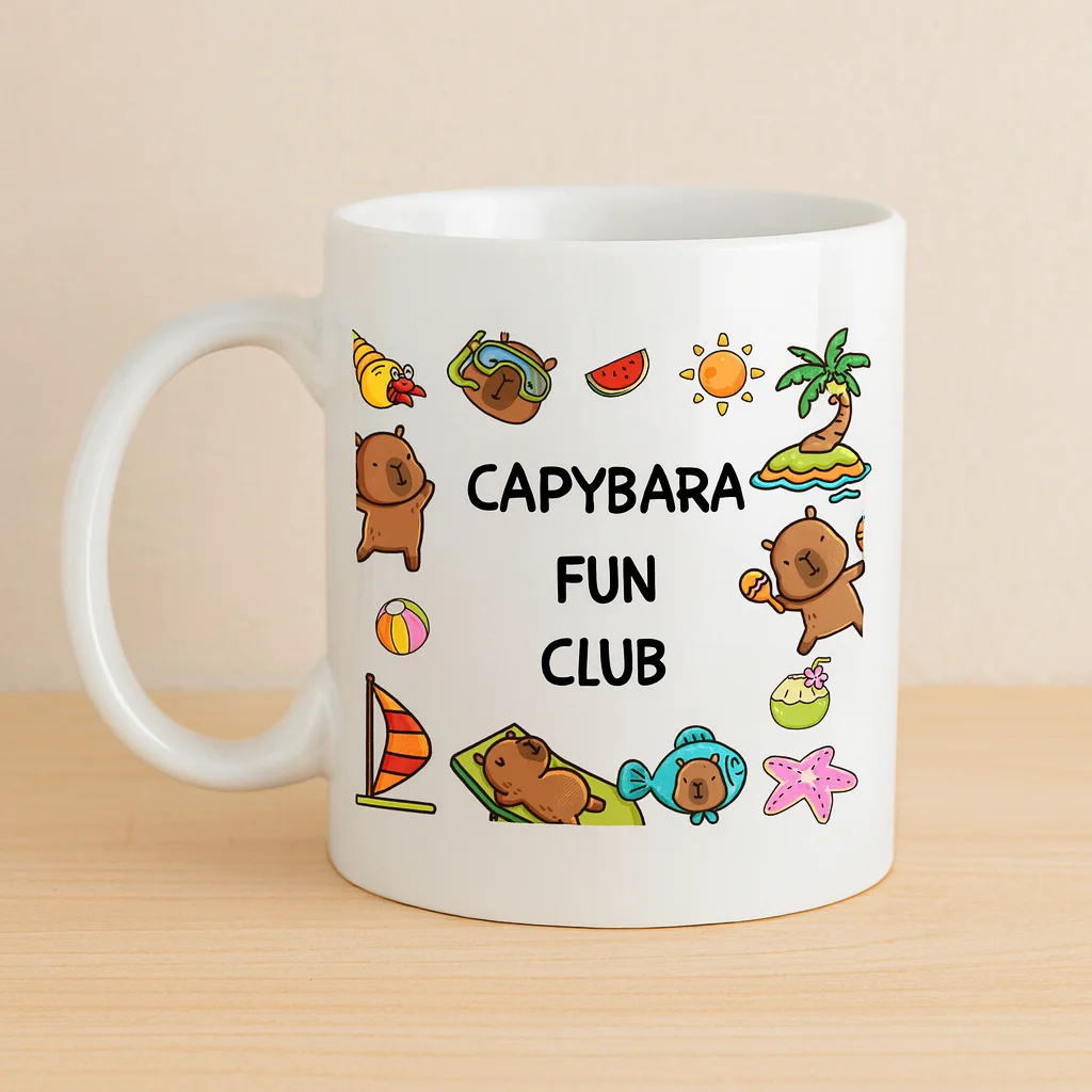 Capybara Fun Club Yazılı Eğlenceli Tasarım Kupa Model 237 - Sevimli Baskılı Seramik Kahve Kupası