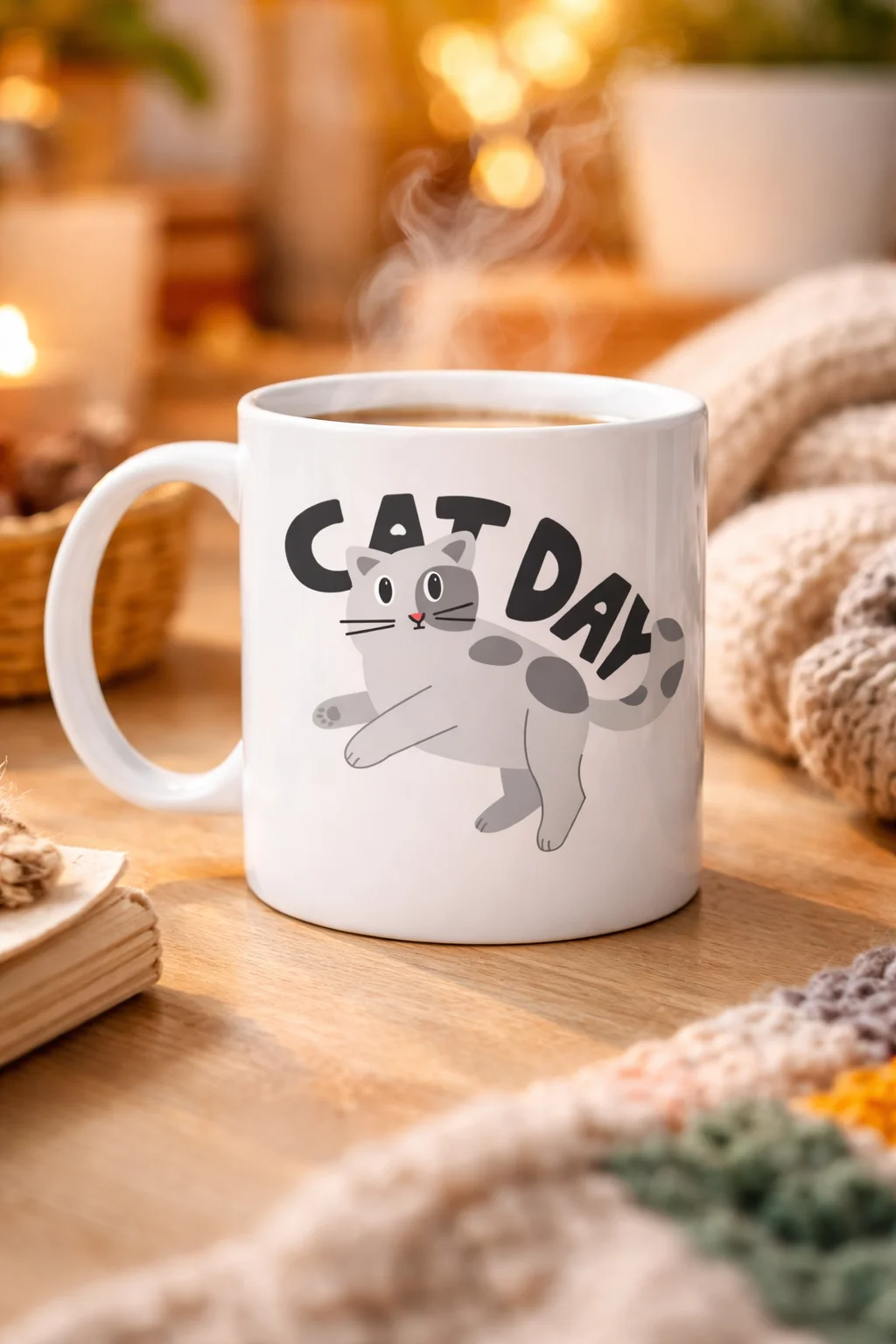 Northcity Cat Day Kedi Desenli Porselen Kupa | Sevimli Kedi Figür
