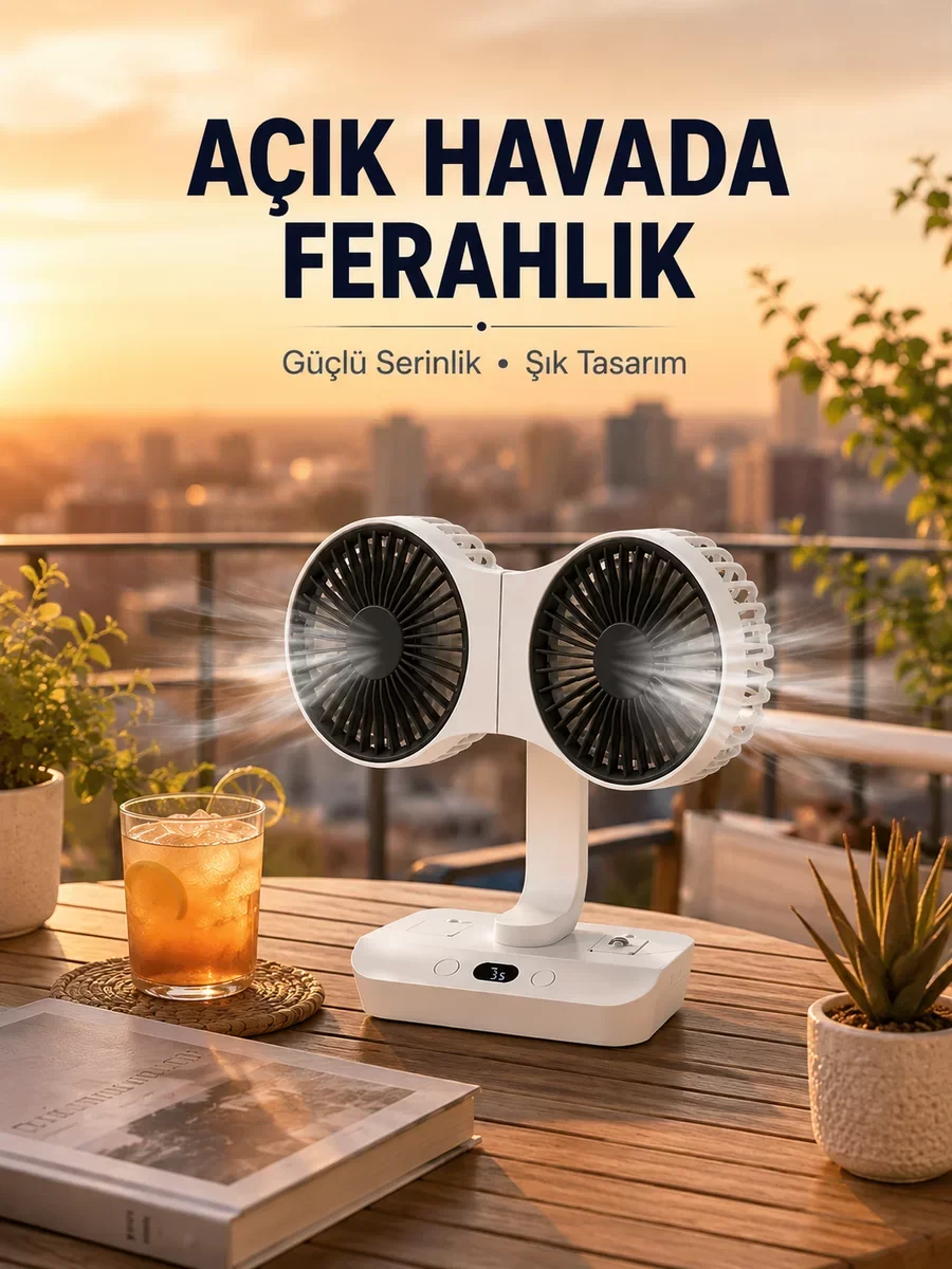 Çift Başlıklı Masa ve Duvara Monte Edilebilir Vantilatör - Çok Yönlü Tasarım