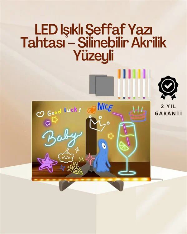 Northcity Çocuk LED Mesaj Tahtası - Neon Kalemli Renkli Yazı Pano