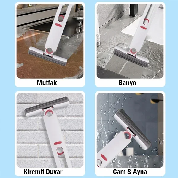 Çok Amaçlı Mini Mop | Tezgah Üstü Paspas + 2 Yedek Uçlu Zemin Temizlik Seti