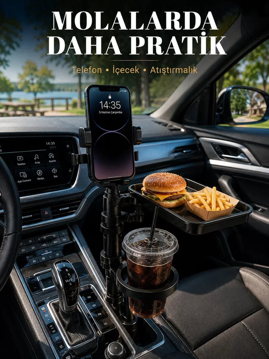 Çok Amaçlı Araç Organizeri - Telefon Tutucu ve Bardaklık Aparatı