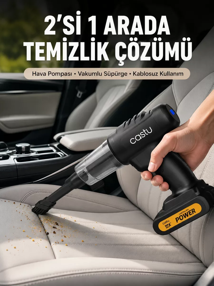 Çok Fonksiyonel Şarjlı Kablosuz Araç El Süpürgesi ve Hava Pompası Kombinasyon