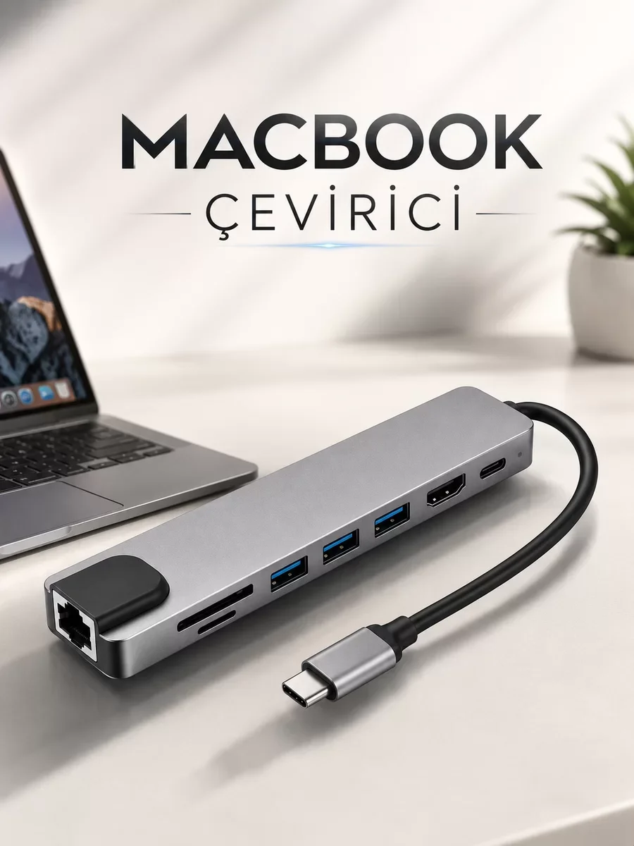 Çoklu Bağlantı Çevirici Adaptör Macbook 3 in 1 Type-C To HDMI USB 3.0