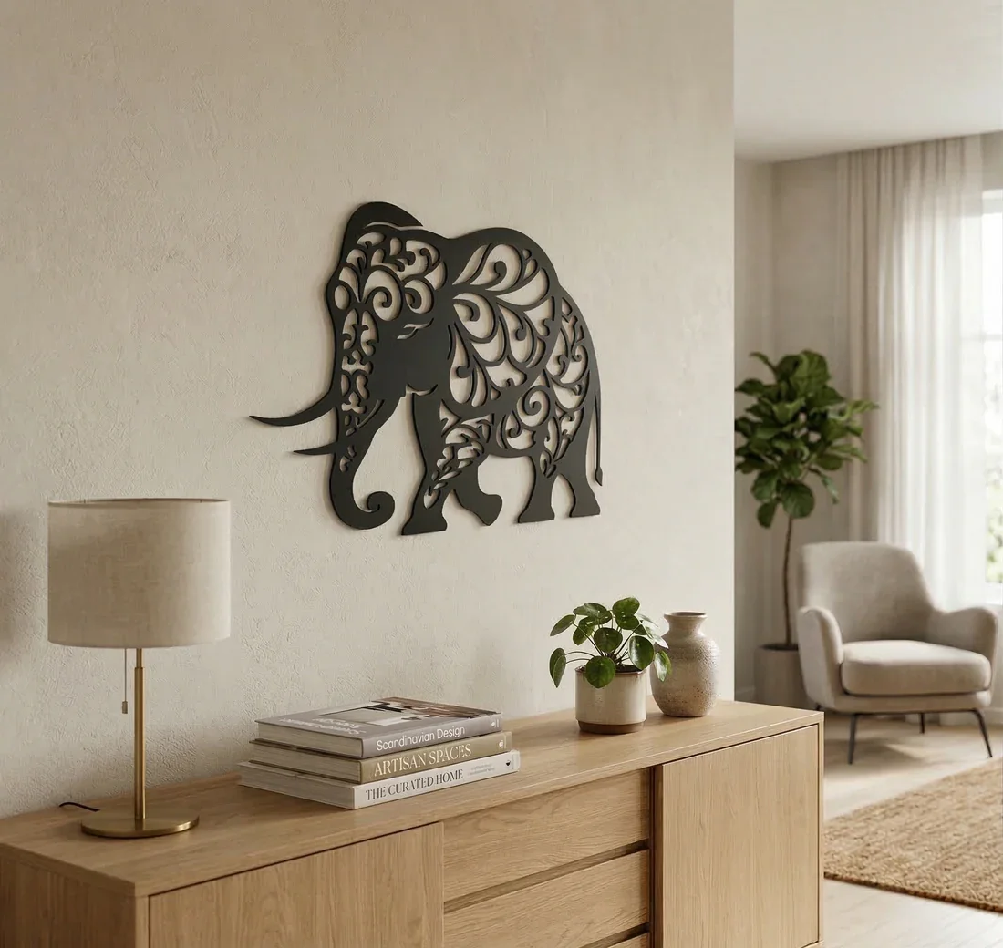 Northcity Dekoratif Fil Duvar Tablosu MDF Lazer Kesim Etnik Motif