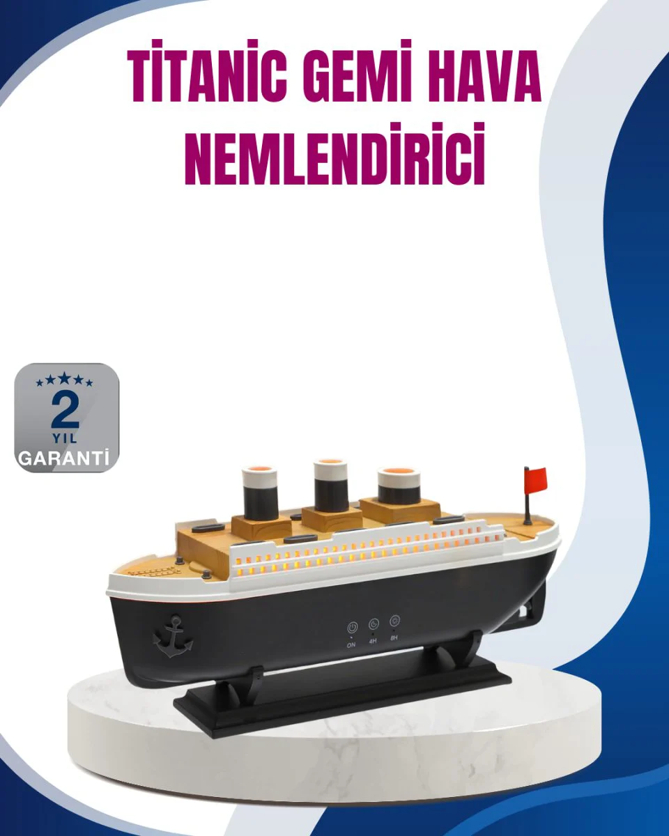 Dekoratif Titanik Gemi Modeli Işıklı Hava Nemlendirici ve Oda Kokusu Difüzörü - 7 Renkli Gece Lambası