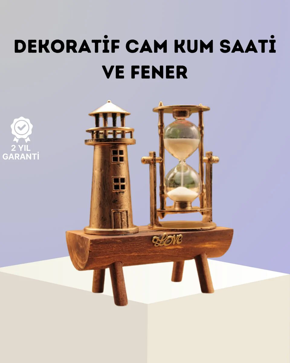 Northcity Dekoratif Ahşap Kum Saati ve Deniz Feneri Masa Süsü – S
