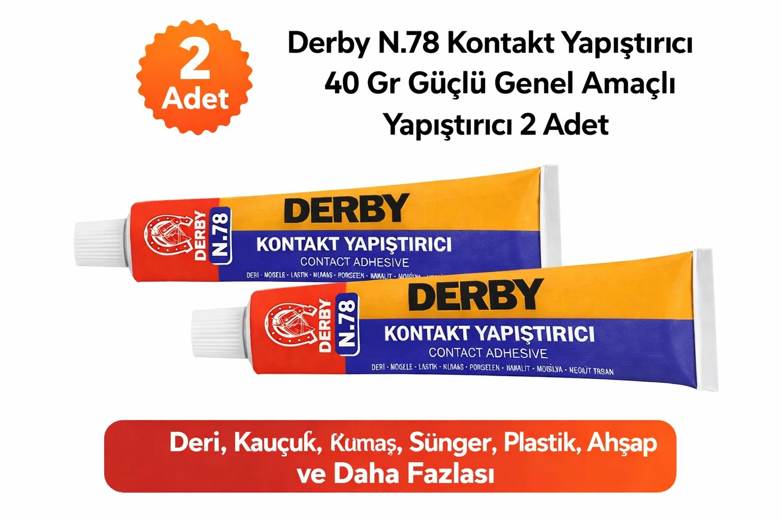 Derby N.78 Güçlü Genel Amaçlı Kontakt Yapıştırıcı 40 Gr (2 Adet)