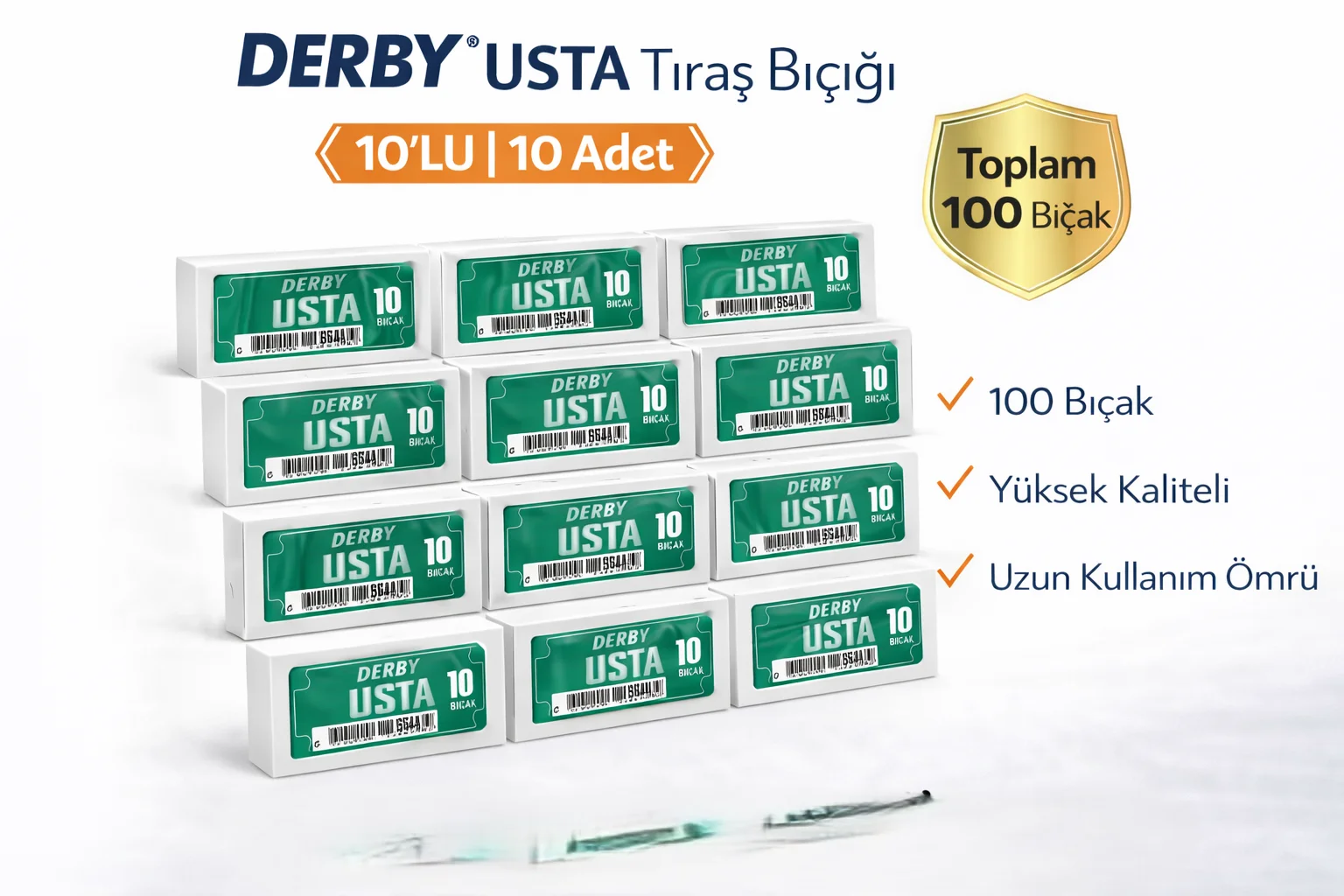 Northcity Derby Usta Çift Taraflı Jilet Tam Bıçak Berber Jileti 1