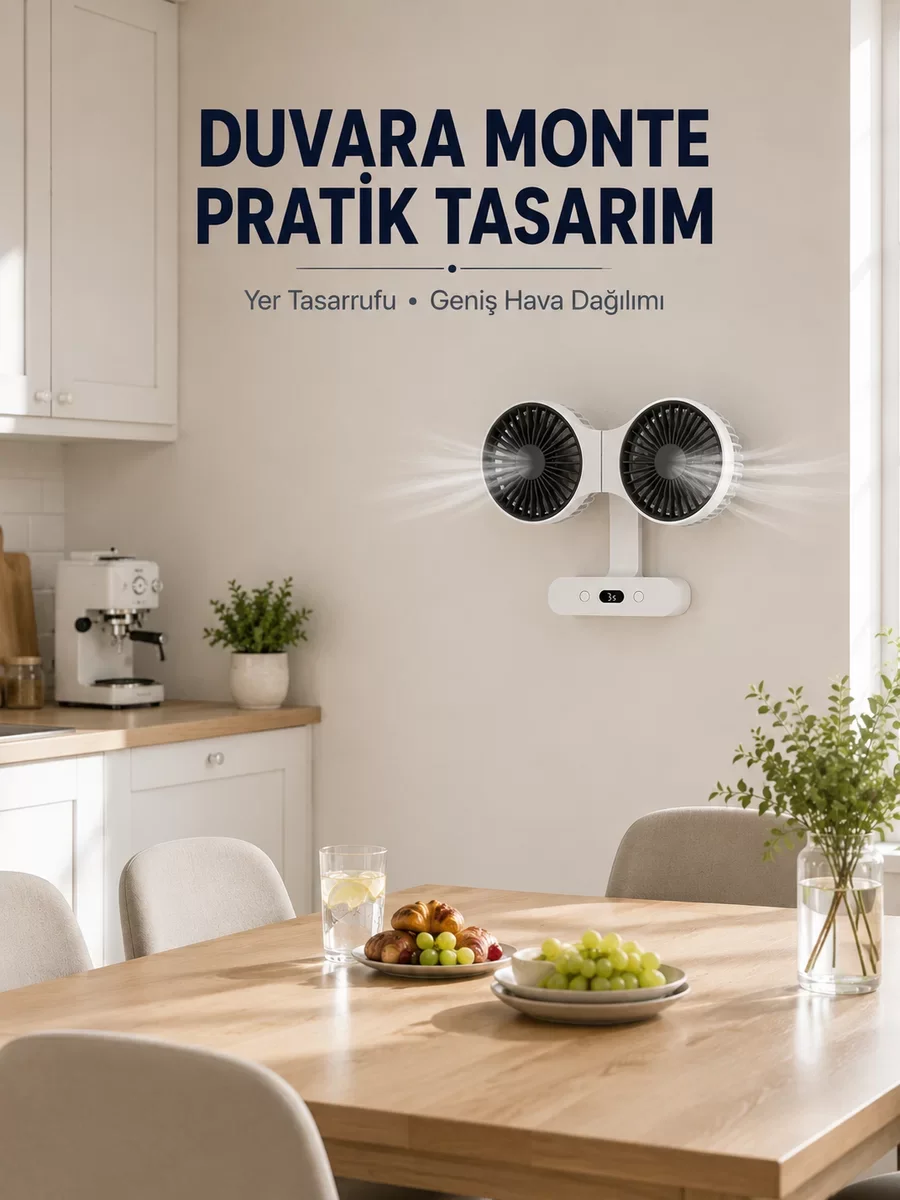 Dijital Göstergeli Çift Fan Başlıklı Masa Vantilatörü - Hızlı ve Dengeli Serinletme