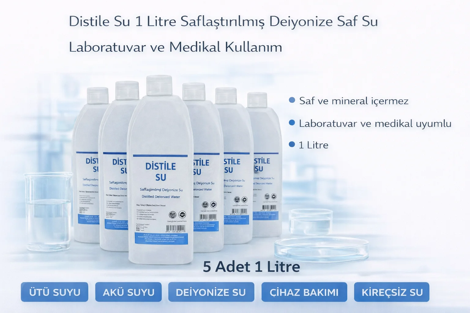 Northcity Distile Su 1 Litre Deiyonize Saf Su 5 Adet - Akü, Ütü v