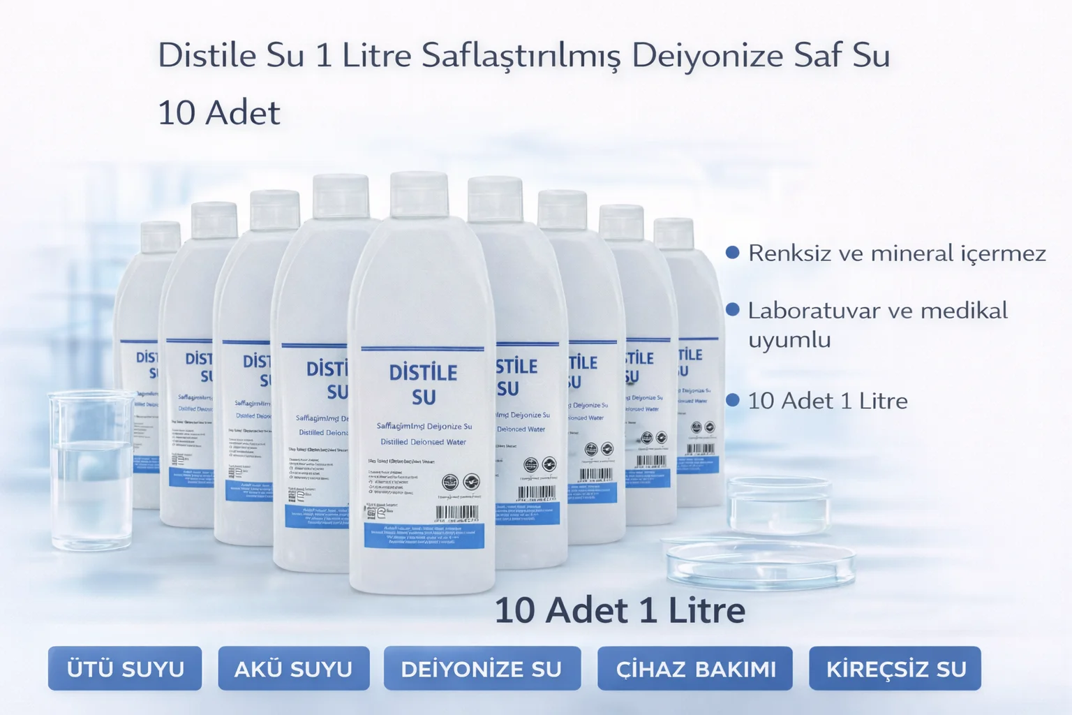Northcity Distile Su 1 Litre Saflaştırılmış Deiyonize Saf Su 10 A