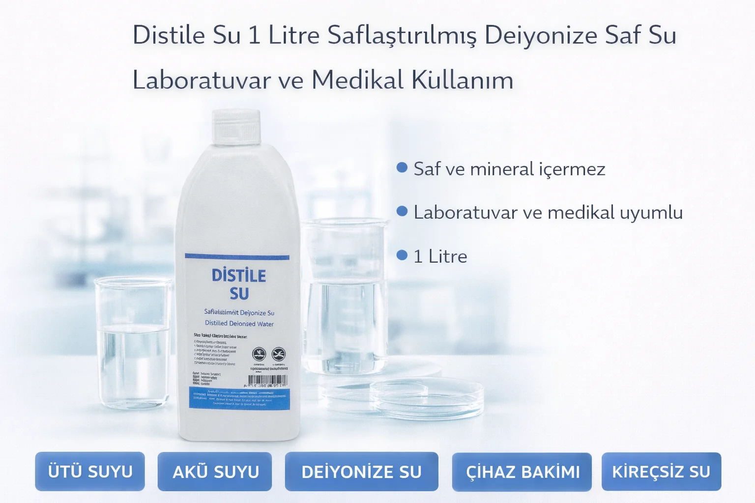 Northcity Distile Su 1 Litre - Saflaştırılmış Deiyonize Su (Labor