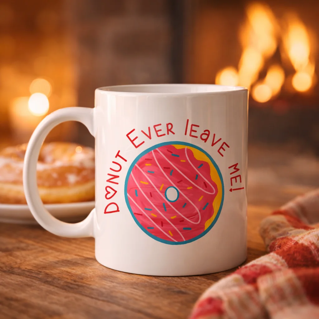 Northcity Donut Ever Leave Me Yazılı Sevimli Tasarım Porselen Kup