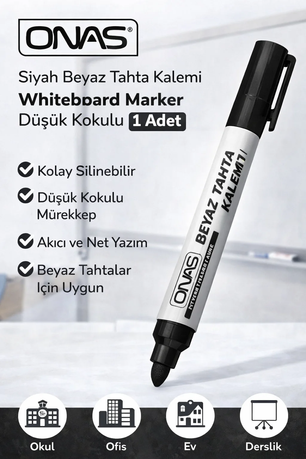 Northcity Düşük Kokulu Siyah Beyaz Tahta Kalemi - Akıcı Yazım ve 