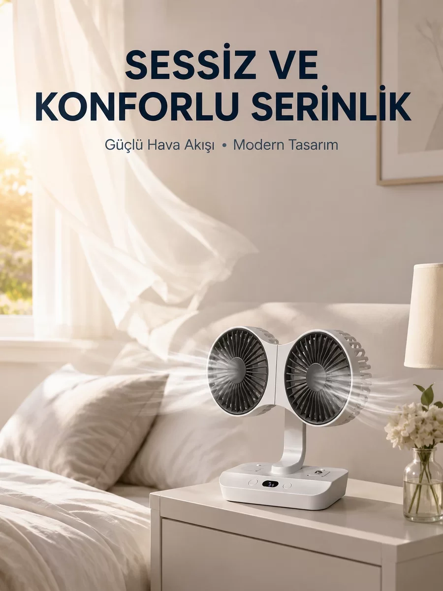 Duvara Monte Edilebilen Çift Başlıklı Sessiz Masa Fanı - Sıcak Günlerde Geniş Hava Dağılımı