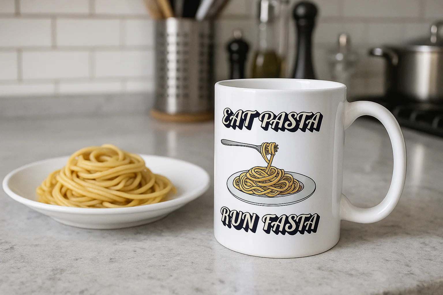 Northcity Eat Pasta Run Fasta Yazılı Makarna Temalı Komik Seramik