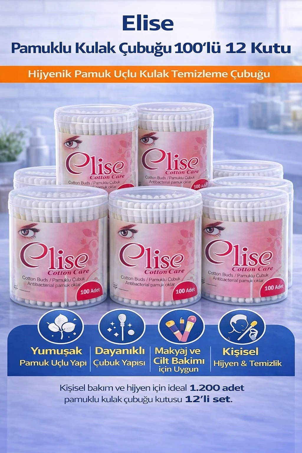 Northcity Elise Pamuklu Kulak Çubuğu 1200 Adet 12 Kutu Seti - Hij