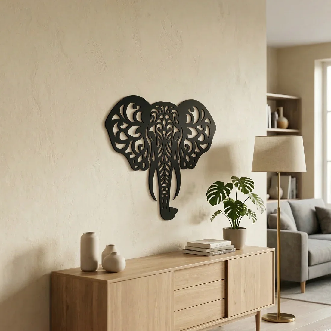 Northcity Etnik Desenli Fil Duvar Tablosu MDF Lazer Kesim Modern 