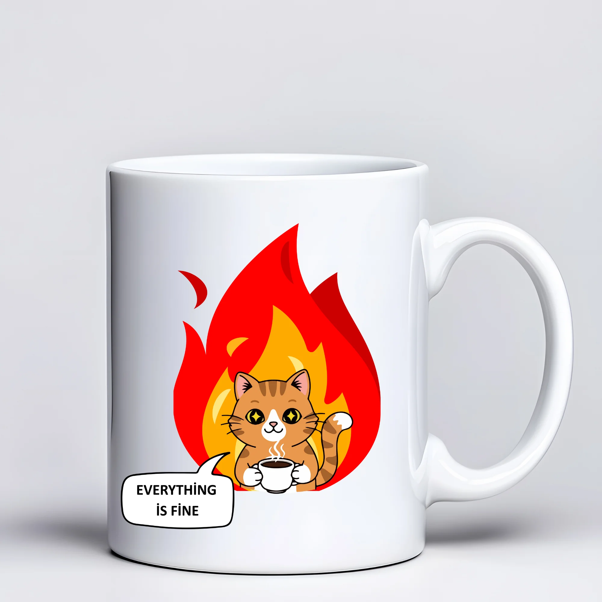 Northcity Everything Is Fine Mizahi Kedi Tasarımlı Seramik Kahve 