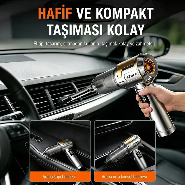EZERE Nanovac 22000Pa Güçlü Portatif Vakumlu Kablosuz Üflemeli Mini Araç Süpürgesi - 5775