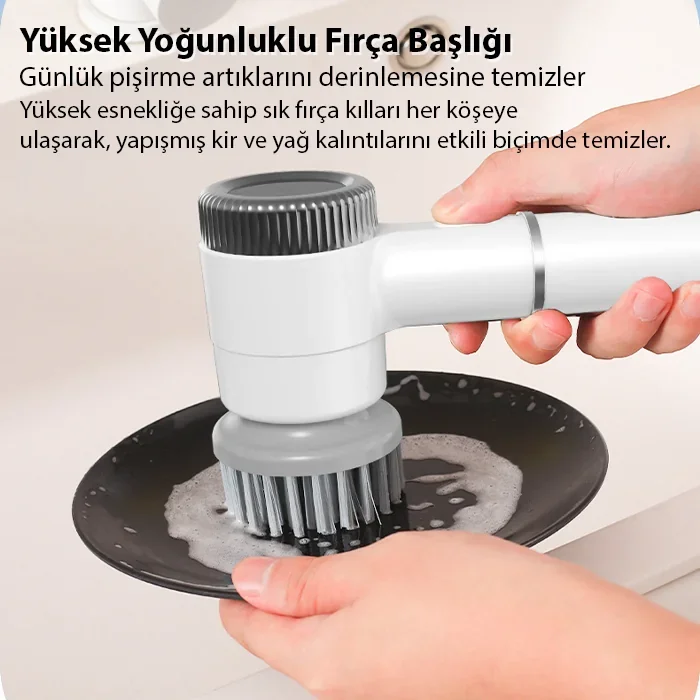 EZERE TurboBrush 5 Başlıklı Elektrikli Temizlik Fırçası - Akıllı Temizlik Gücü