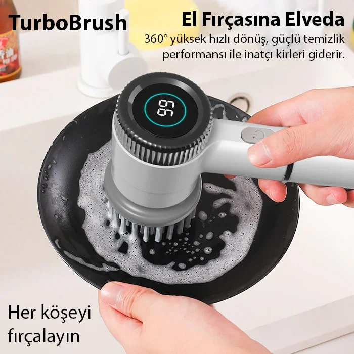 EZERE TurboBrush 5 Başlıklı Elektrikli Temizlik Fırçası - Akıllı Temizlik Gücü