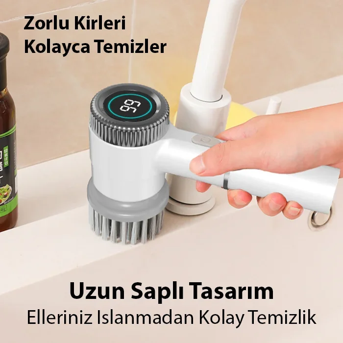 EZERE TurboBrush 5 Başlıklı Elektrikli Temizlik Fırçası - Akıllı Temizlik Gücü