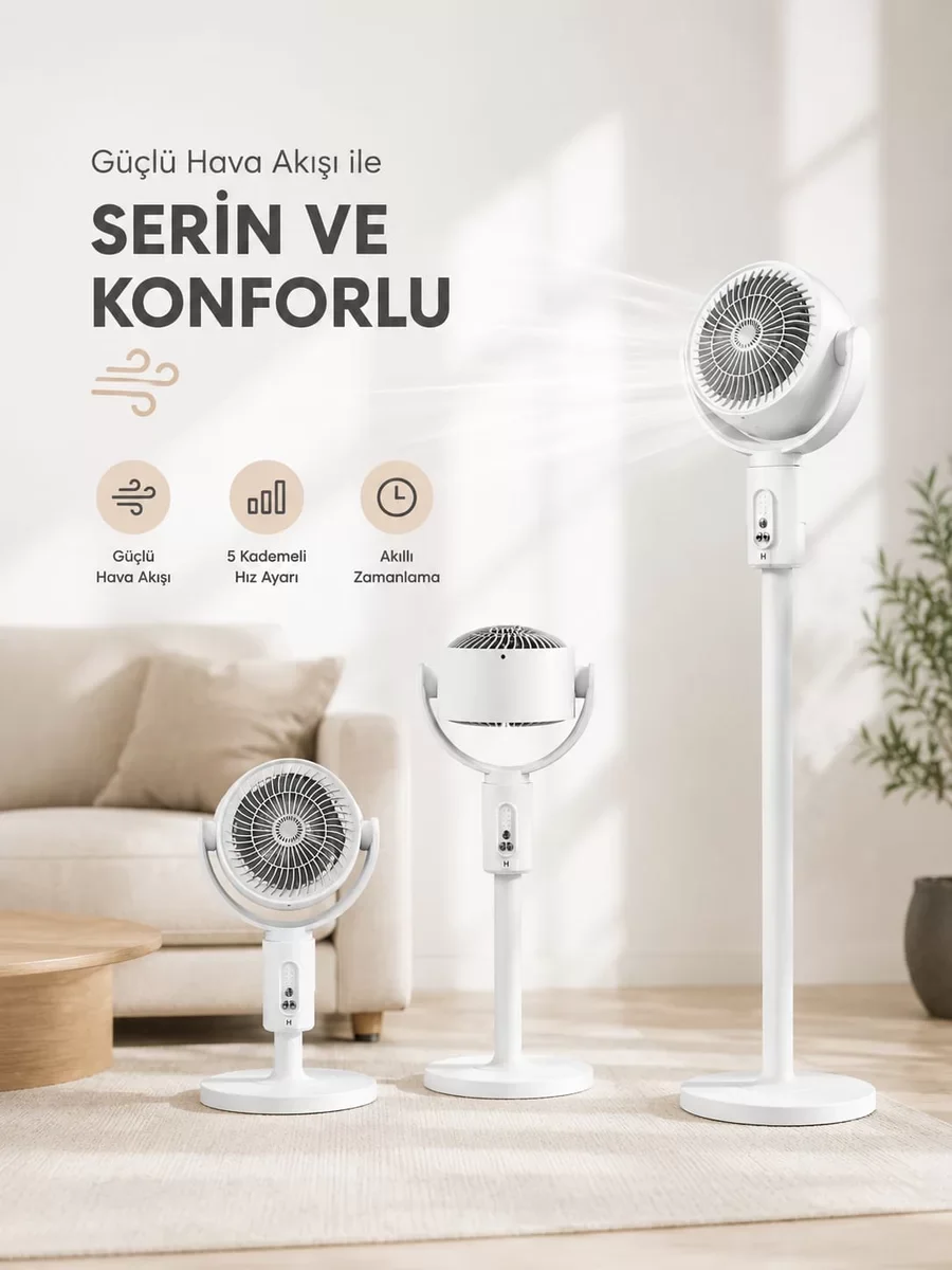 F1 Dikey Döner Vantilatör - Sessiz Hava Sirkülasyonu ve 180 Derece Açı ile Ev Ofis Kullanımı