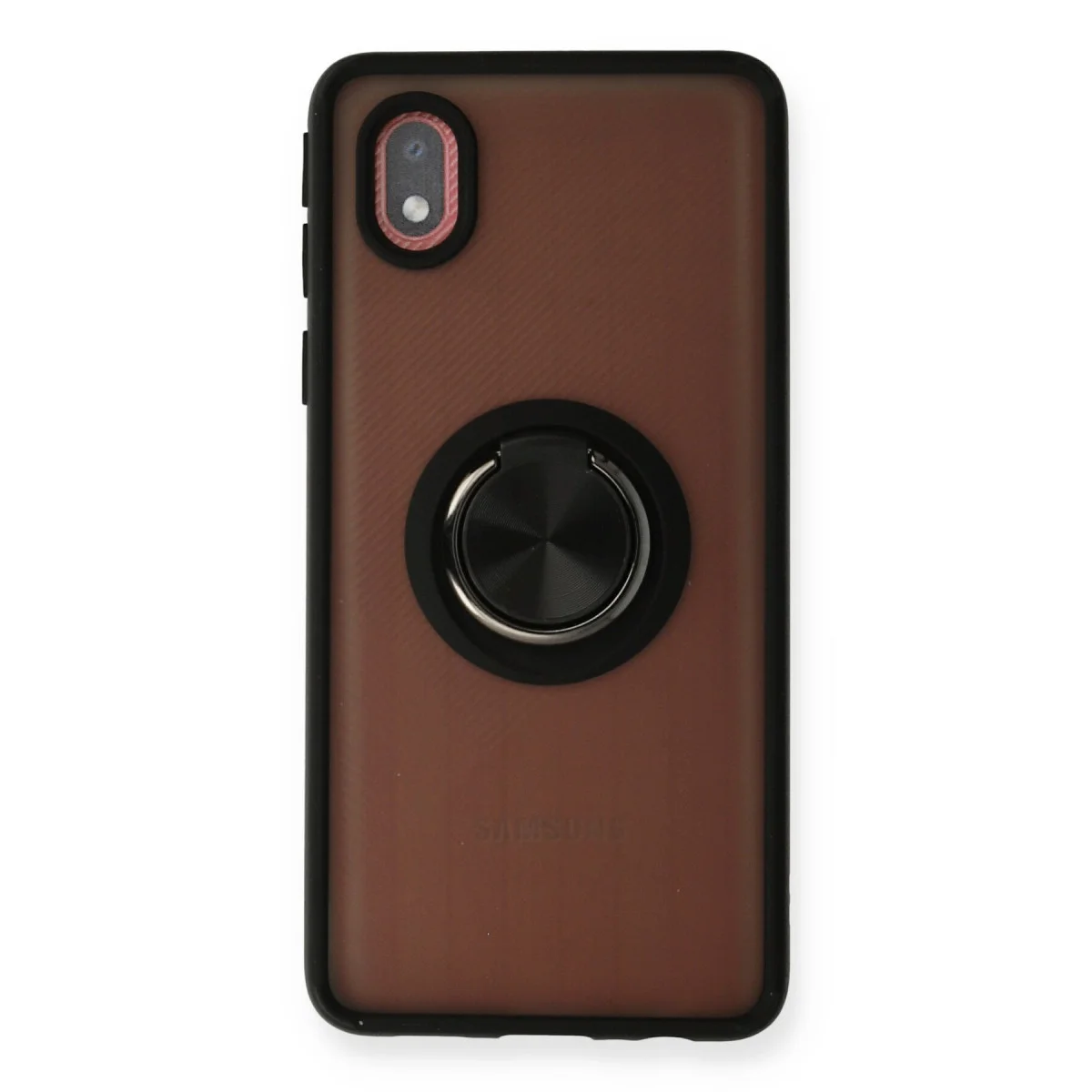 Northcity Galaxy A01 Core Montreal Yüzüklü Silikon Kılıf - Siyah (Mat ve Kaymaz, Metal Ring Stand)