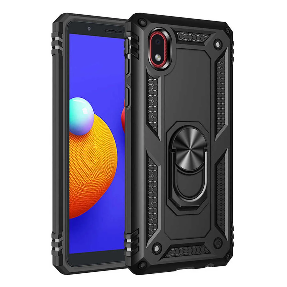 Northcity Galaxy A01 Core Kılıf - Siyah Sofya Yüzüklü Silikon Koruma