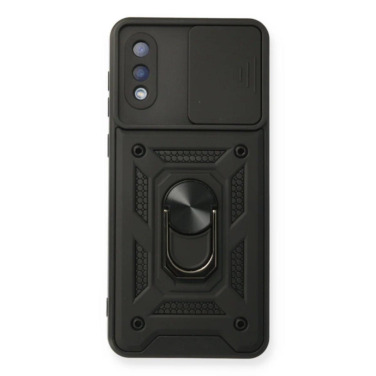Northcity Galaxy A02 Silikon Kılıf - Lens Kalkanlı Standlı Siyah Kılıf