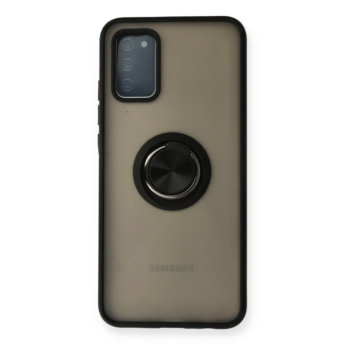 Northcity Galaxy A02S Montreal Yüzüklü Silikon Kılıf - Siyah, Kamera ve Ekran Korumalı, Metal Standlı