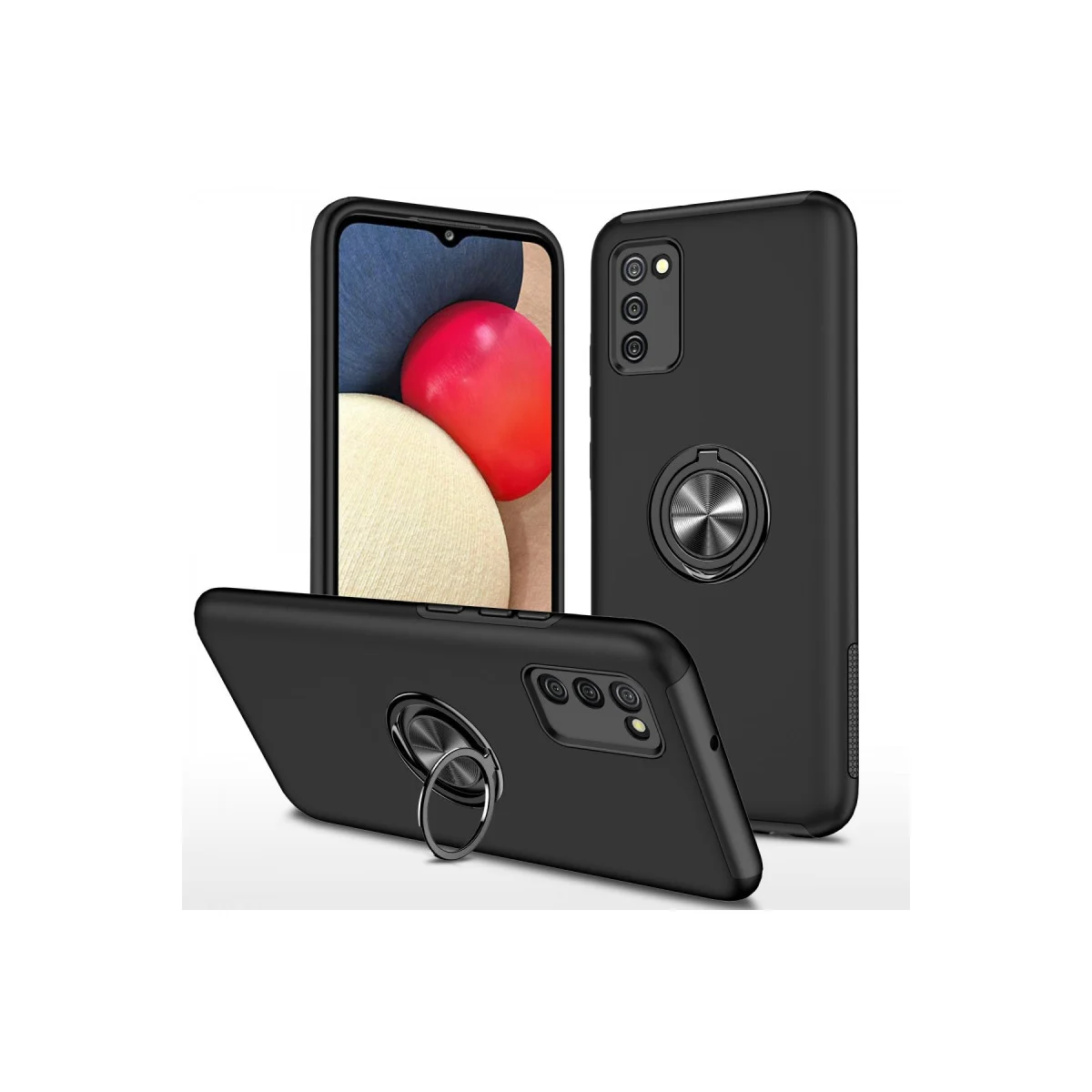 Northcity Galaxy A02S Elit Yüzüklü Kılıf - Siyah, Ultra Koruma ve Araç Tutucu Uyumlu