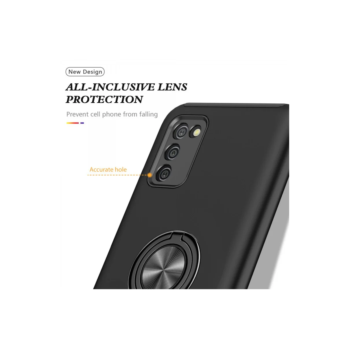 Northcity Galaxy A02S Elit Yüzüklü Kılıf - Siyah, Ultra Koruma ve Araç Tutucu Uyumlu