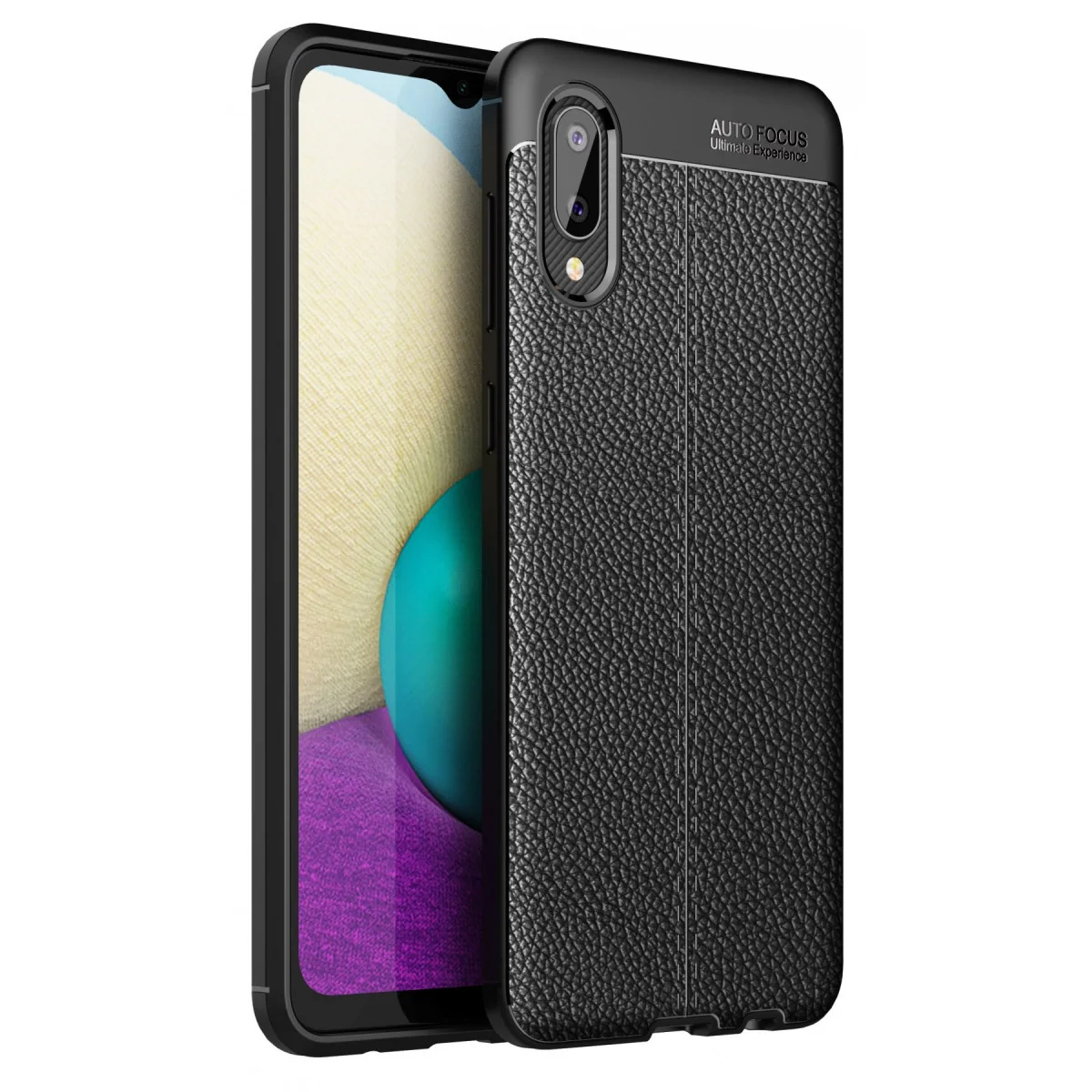 Northcity Galaxy A02 Kılıf Siyah TPU Deri Dokulu Auto Focus Kapak - Güvenli Koruma ve Şıklık